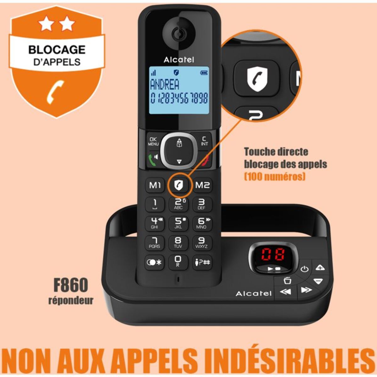 Téléphone sans fil ALCATEL F860 Voice Noir