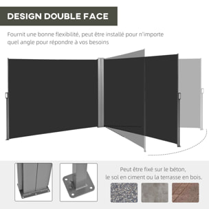 Double store latéral brise-vue paravent rétractable dim. 6L x 1,60H m polyester anti-UV haute densité noir