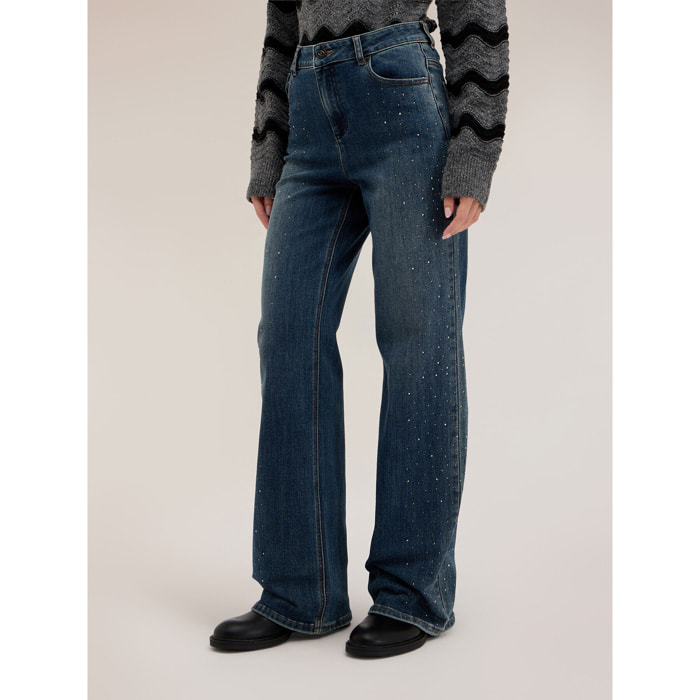 Motivi - Jeans wide con applicazioni di strass - Blu