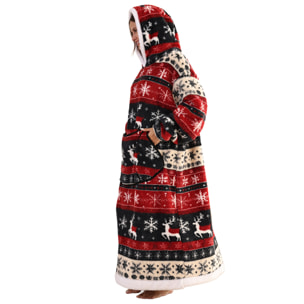 Giaccone stile felpa e coperta in peluche extra morbido. Tripla tasca frontale a marsupio. Design di renna natalizia in stile corto.