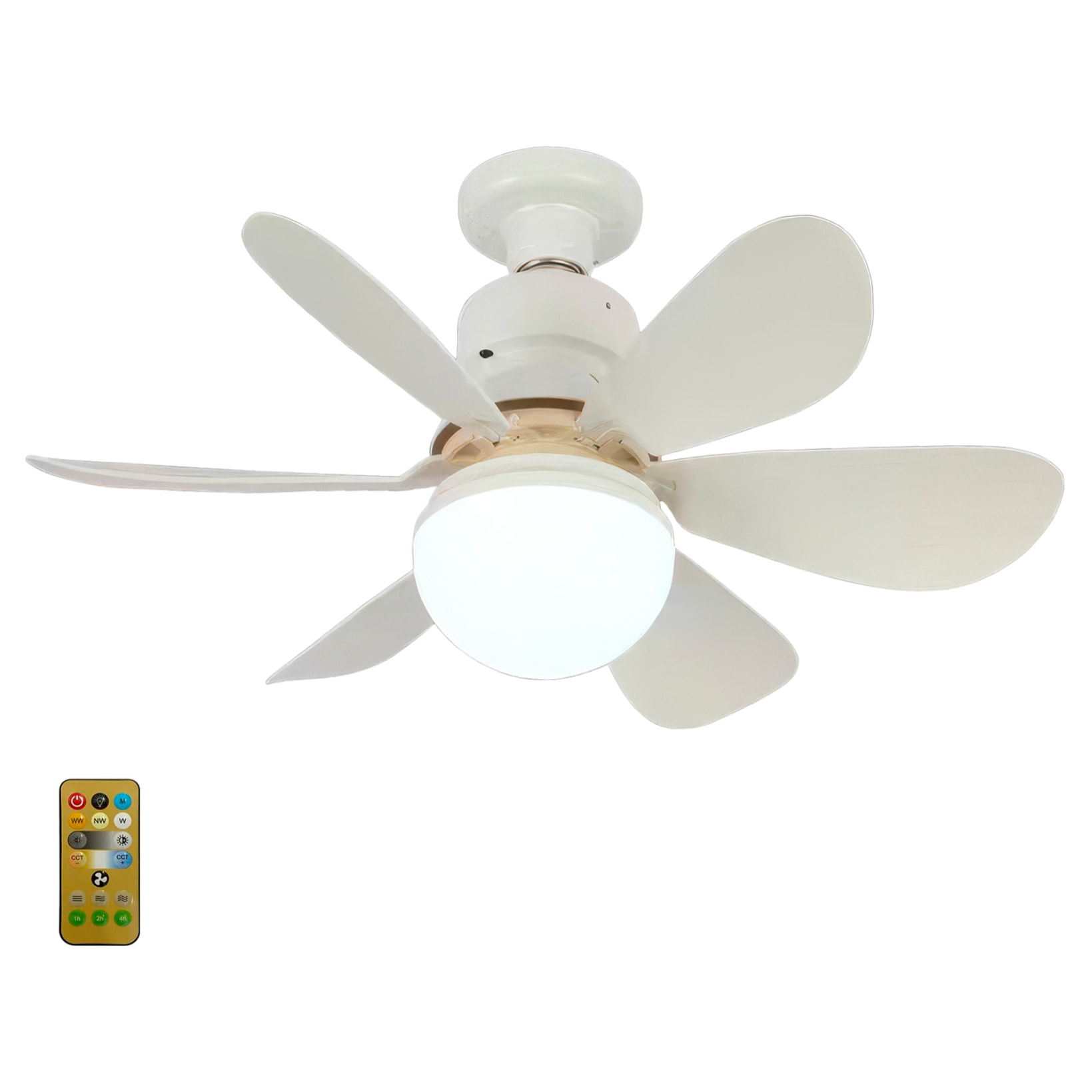 Ventilador de techo FS-HX-R420 de 42 cm. Adaptador E27, 3 velocidades y luz LED regulable de 12 W. Incluye mando a distancia.