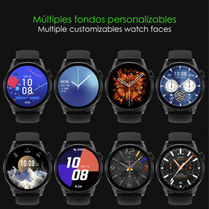 Smartwatch DT3 con notificaciones, pantalla dividida, modos multideportivos y monitor cardíaco.