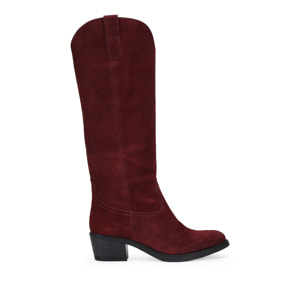 Botas cowboy altas burdeos en piel serraje lisas