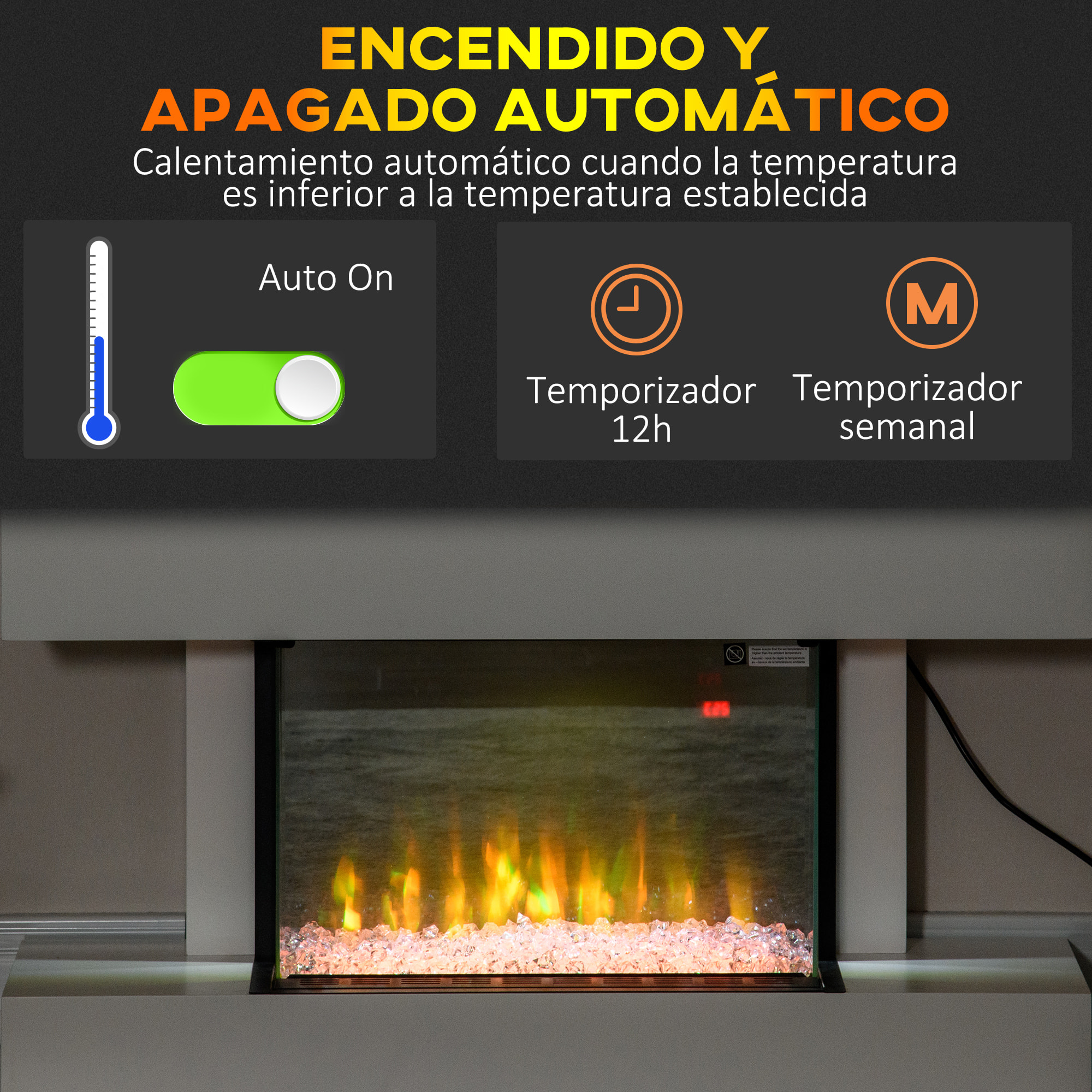 Chimenea Eléctrica 1000W/2000W Calentador de Chimenea Pared con Temperatura Ajustable Bajo Consumo Silencioso Temporizador y Control Remoto para Sala 15-25 m² 98x27x54,5 cm Blanco