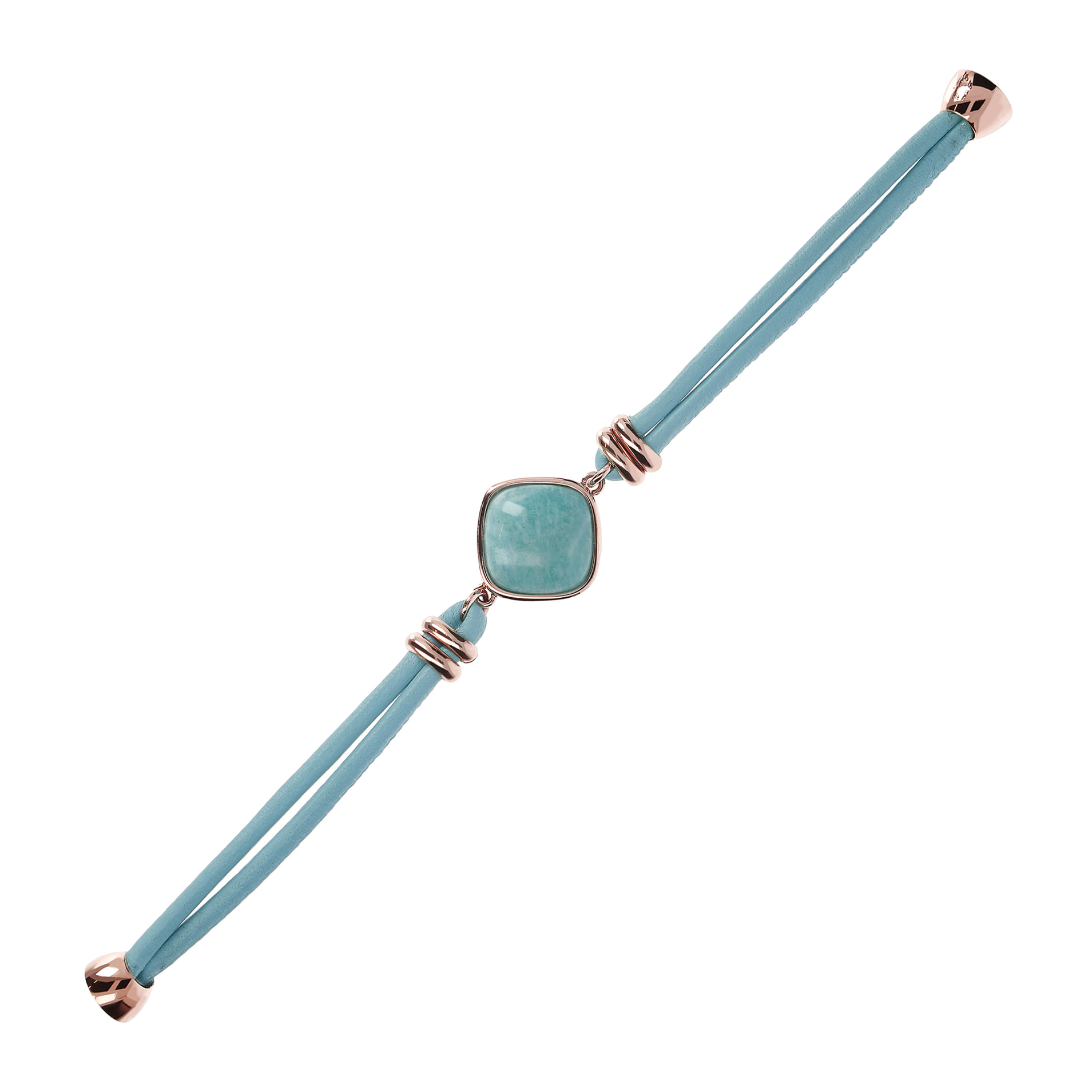 Bracciale con Cordino in Pelle Blu e Pietra Naturale Amazzonite