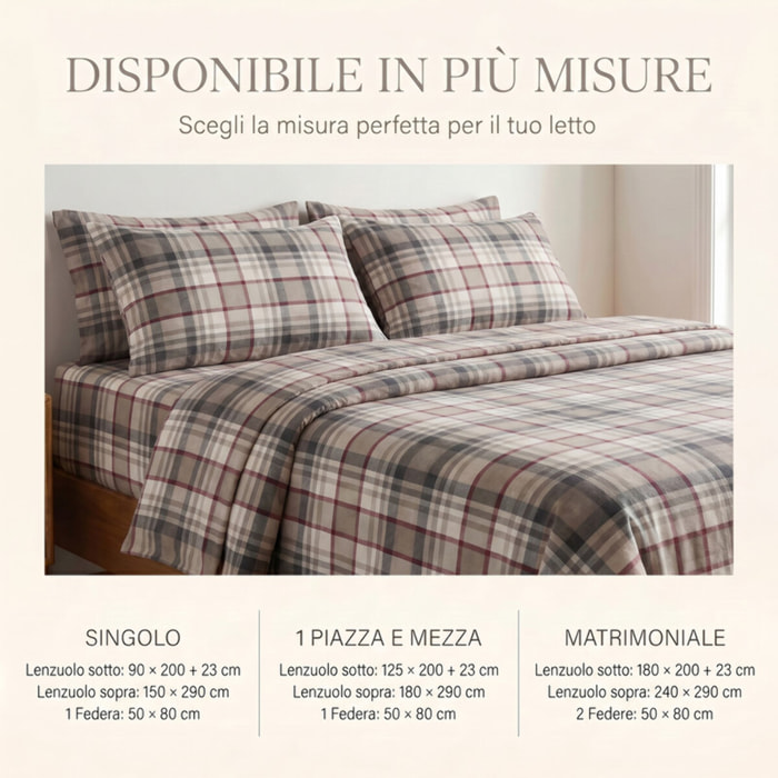 Set Lenzuola Singolo in Flanella, Tessuto in Cotone anti Pilling, Lenzuolo Sotto con Angoli + Lenzuolo Sopra + 1 Federa, Morbido, Confortevole