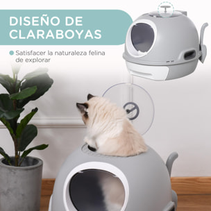 Caja de Arena para Gatos Arenero Cubierto con Cajón Arenero Cerrado para Gatos con Claraboya Abatible Bandeja Extraíble y Pala 47x55x44 cm Gris