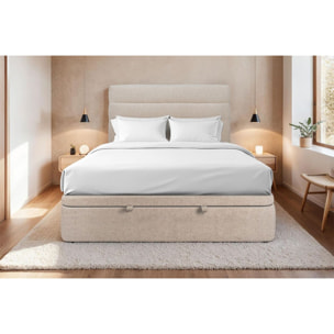 Lit avec sommier et tête de lit à lignes - Toile nattée au style contemporain - Adapté à tous les matelas, montage rapide - Lignes élégantes - Grand Rangement
