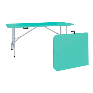 Tavolo Tavolino Pieghevole In Dura Resina Set Birreria Facile Trasporto Con Maniglie Per Giardino Campeggio Terrazzo Fiere 180x74x74 cm Verde Tiffany
