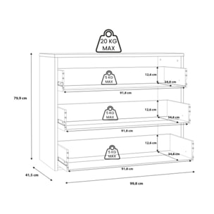 Commode H80 cm 3 tiroirs décor bois épicéa et noir mat -YAL