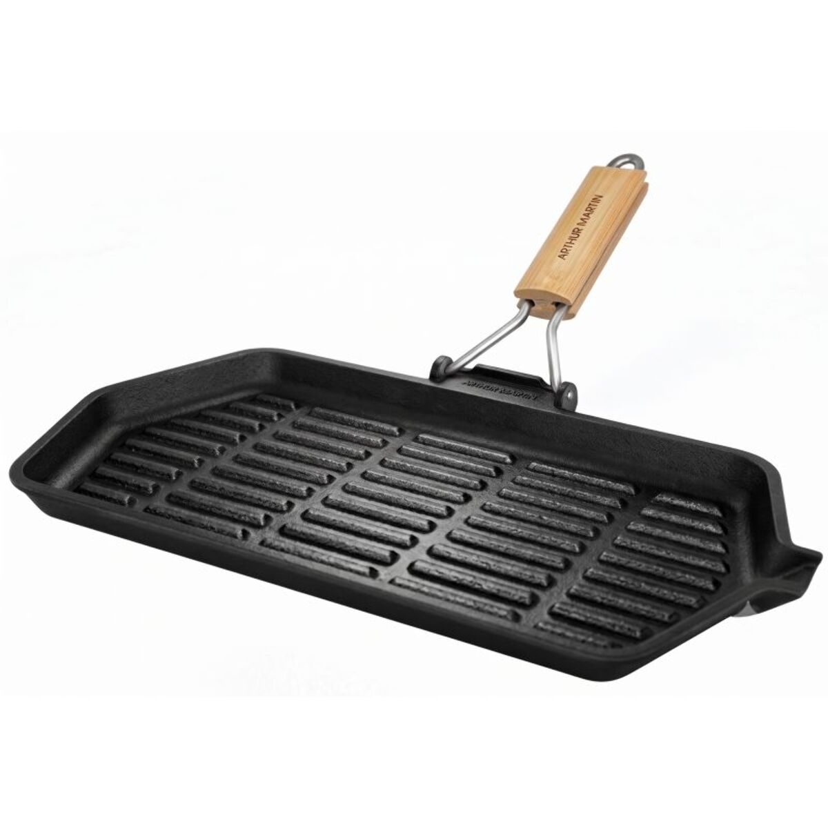 Poêle Grill poignée en Bois 34cm Fonte d'acier tous feux dont induction four Noir Arthur Martin AM4418