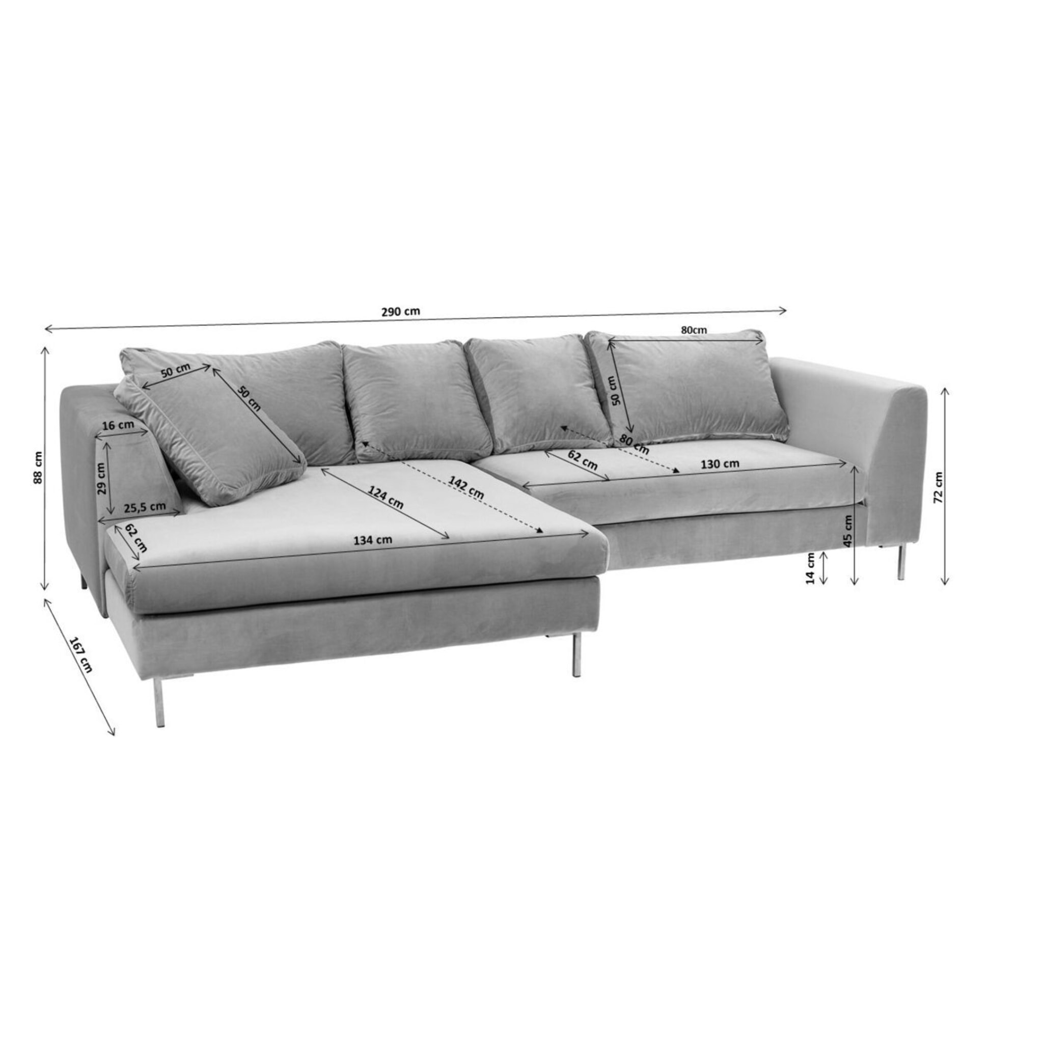 Canapé d'angle Gianni 290cm gauche velours doré Kare Design