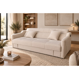 Canapé convertible avec coffre en velours cotelé beige 3 places BAKAR