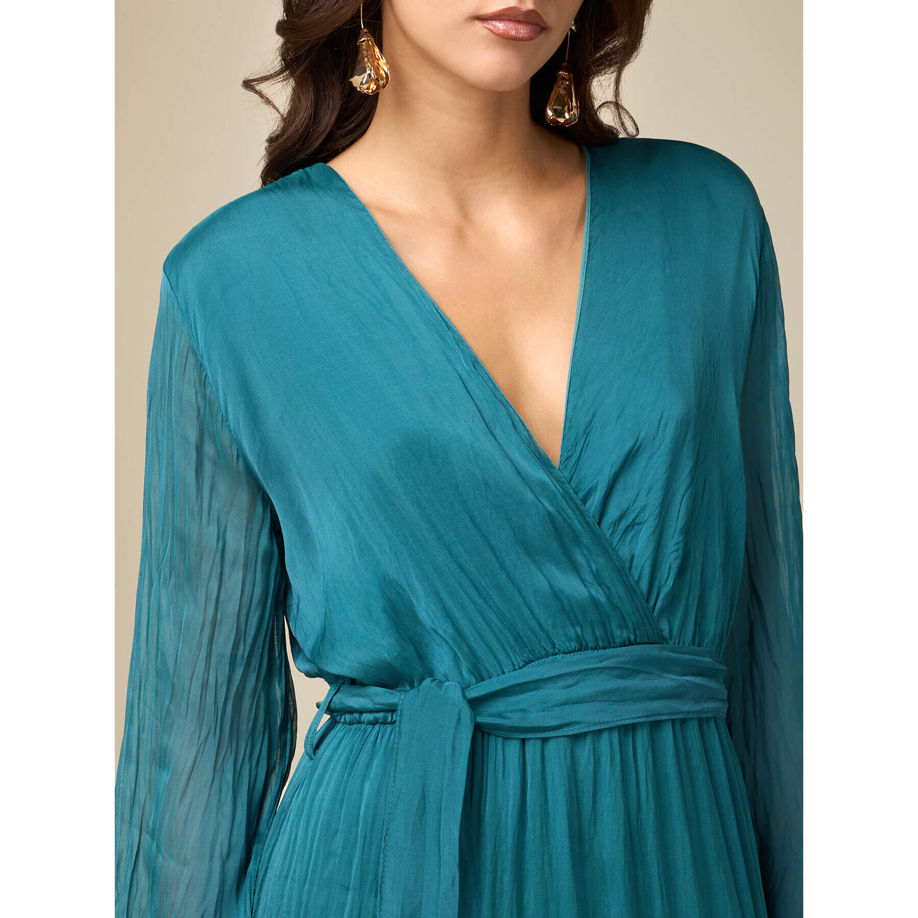 Oltre - Long silk/viscose dress - Petrol Blue