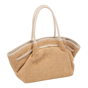 Bema Bolso Tote mujer. Diseñado en paja con detalles y asas de piel auténtica Dollaro.