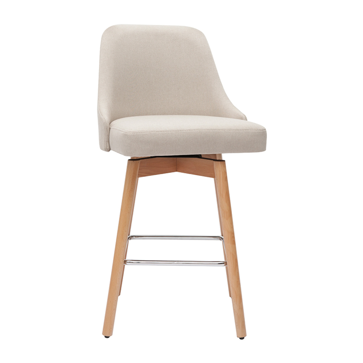 Tabourets de bar scandinaves pivotants 360° en tissu beige et bois hêtre massif H65 cm (lot de 2) HASTA