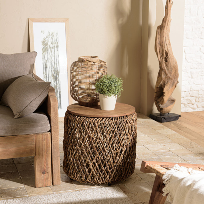 SIXTINE - Table d'appoint ronde 50x50cm en tissage de fibre de cocotier