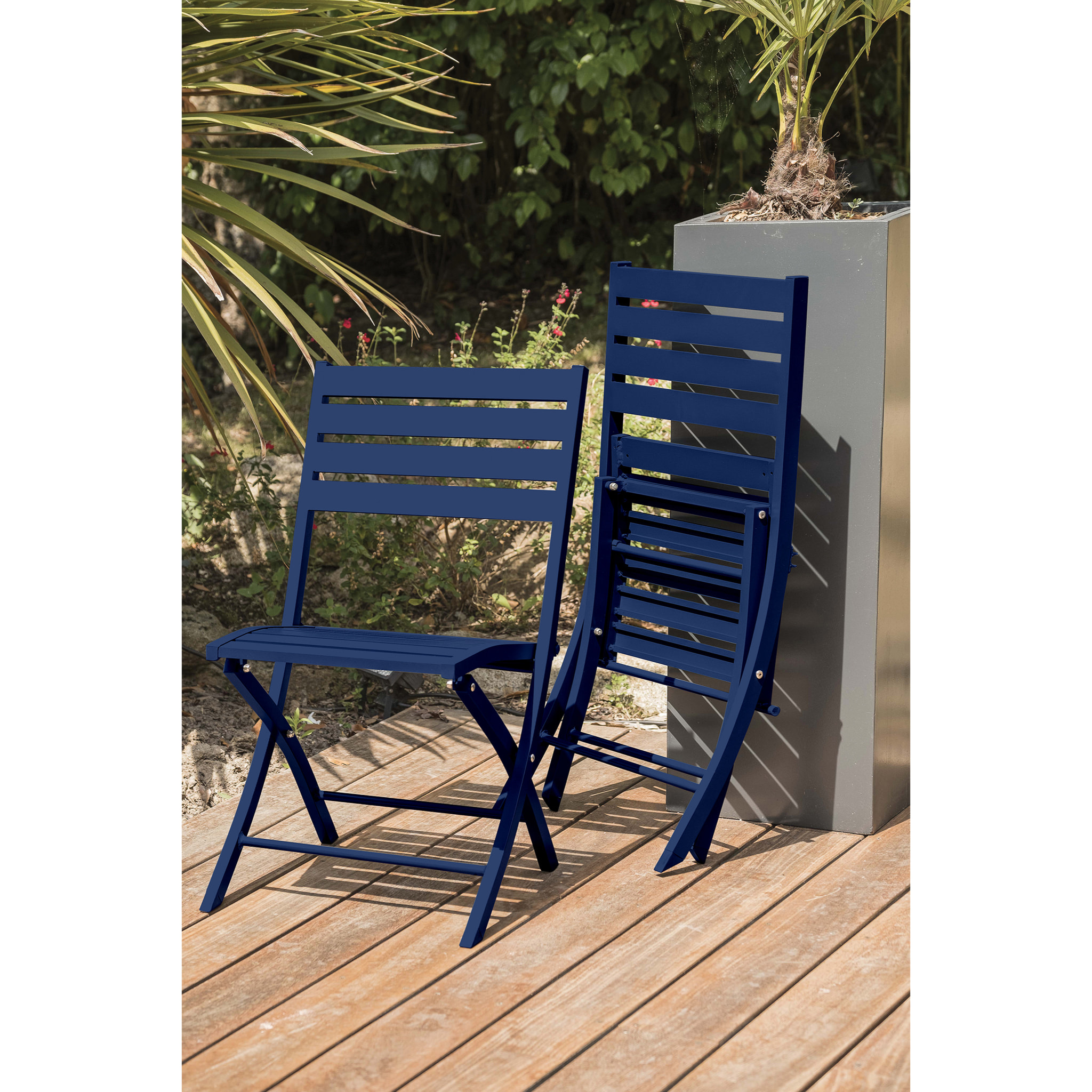 MARIUS - Lot de 2 chaises de jardin en aluminium bleu marine