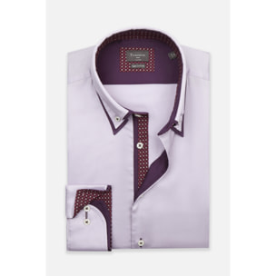Camicia Uomo Botton Down Slim Satin Unito Lilla