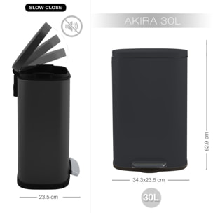 Poubelle à pédale de cuisine Acier AKIRA 30L Noir mat Spirella