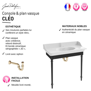 Console Cléo 1889 avec plan vasque + miroir + colonne gauche + siphon or