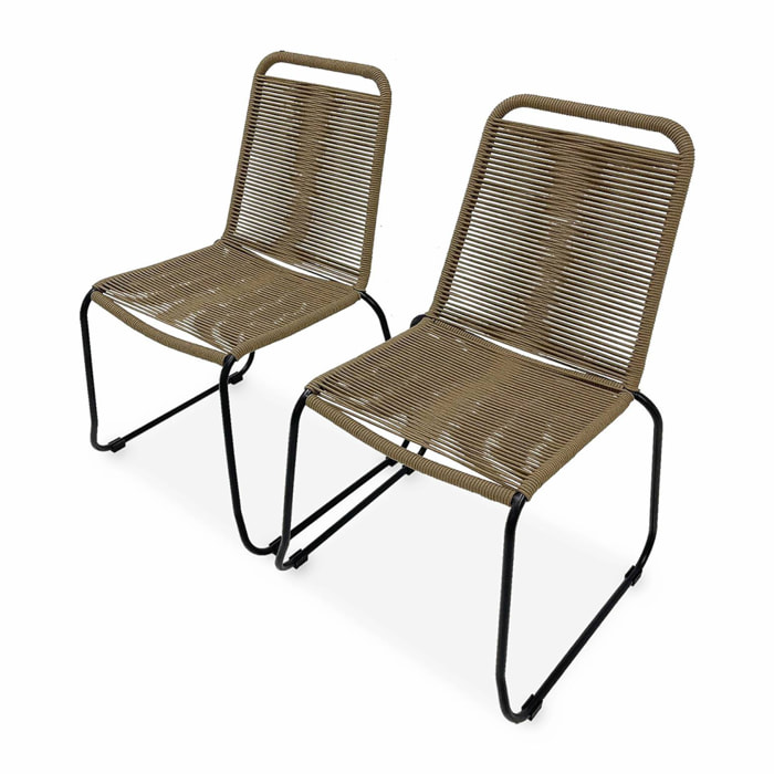 Lot de 2 chaises de jardin en corde BRASILIA. beige. empilables. extérieur