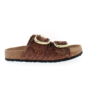 Armata di Mare Scarpe Donna Ciabatte in Pelle con Doppia Fibbia AMD 1V3760 Tan