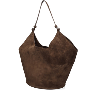 Borsa a spalla da donna - Modello Lisboa - Pelle Scamosciata - 27.0 x 38.0 x 21.5 cm