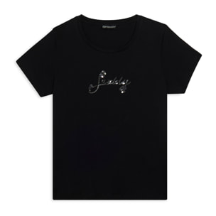 T-shirt in cotone Supima con logo in paillettes bicolore