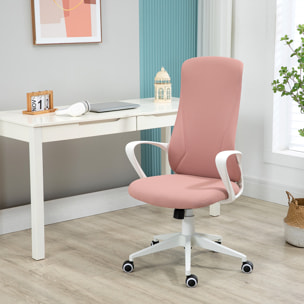 Silla de Oficina Giratoria Altura Ajustable Silla de Escritorio Ergonómica con Reposabrazos Función de Inclinación y Respaldo Alto para Salón Dormitorio 62x56x110-119,5 cm Rosa