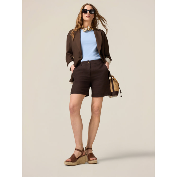 Oltre - Short 100% lino - Marrón