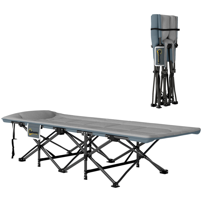 Cama Plegable Camping Cama de Acampada Portátil Tumbona de Camping con Reposacabezas y Bolsillo Lateral Carga 150 kg para Playa Senderismo 187x67x37 cm Gris
