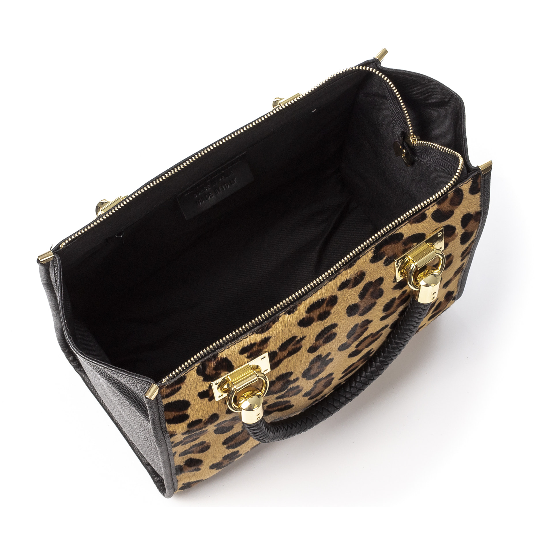 Catena Borsa tote Donna.Pelle autentica Cavallino Leopardo Grande Dollaro