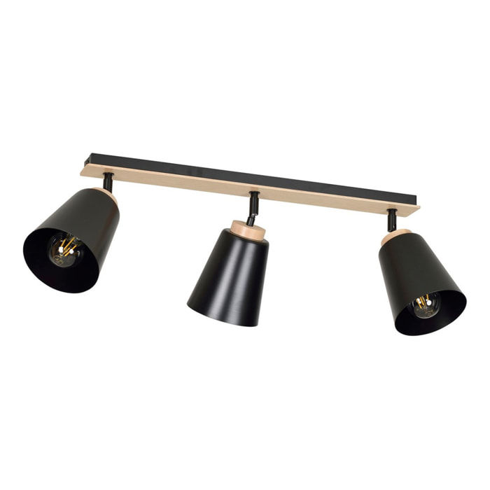 Faretto a soffitto ATLAS in acciaio nero opaco e legno