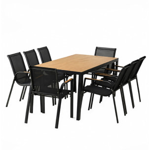 Salon de jardin 8 places avec table 190cm effet bois PANAY