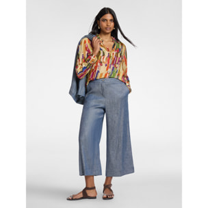 Elena Mirò - Pantalones cropped de lino efecto denim - Azul