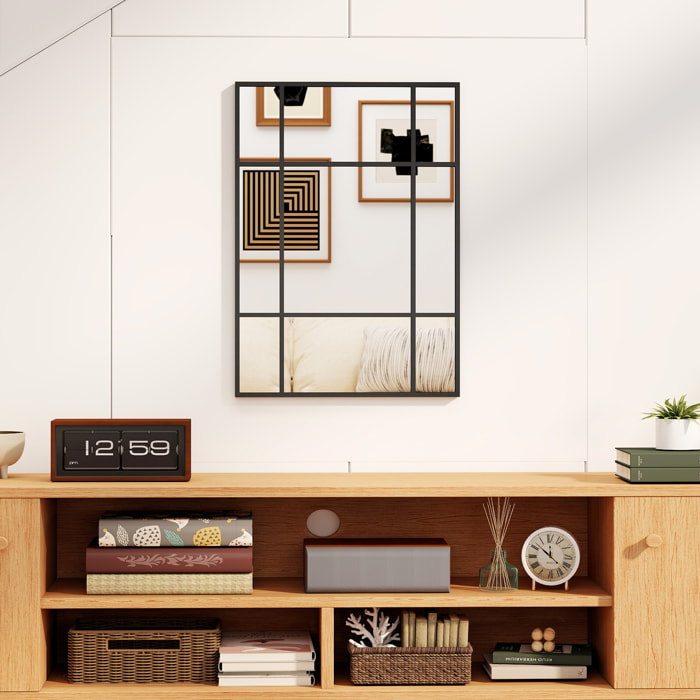 Espejo Rectangular de Pared, 70x50 cm, Espejo de Ventana con Marco de Metal, Decorativo para Salón, Dormitorio, Entrada