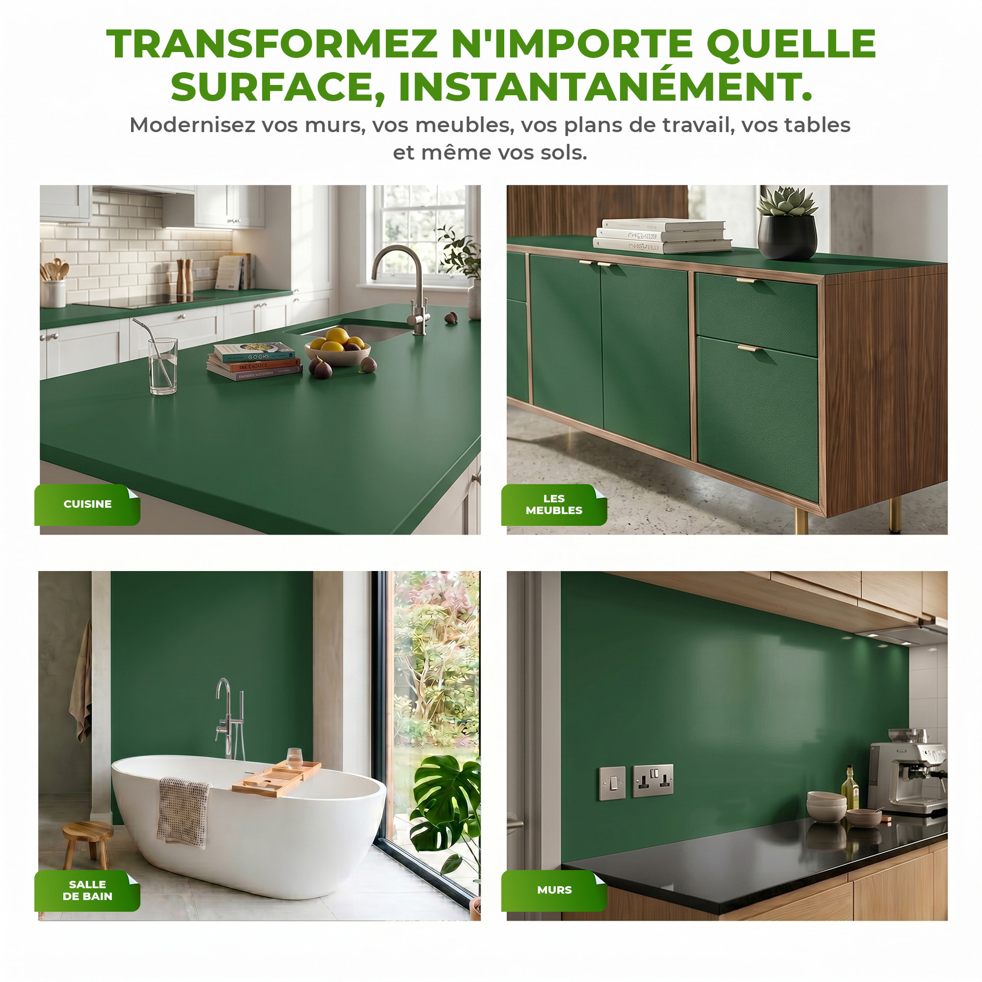 Rouleau adhésif décoratif Vinyle au Mètre - Vert fonce - Sticker Lavable Imperméable Mur Cuisine Meubles