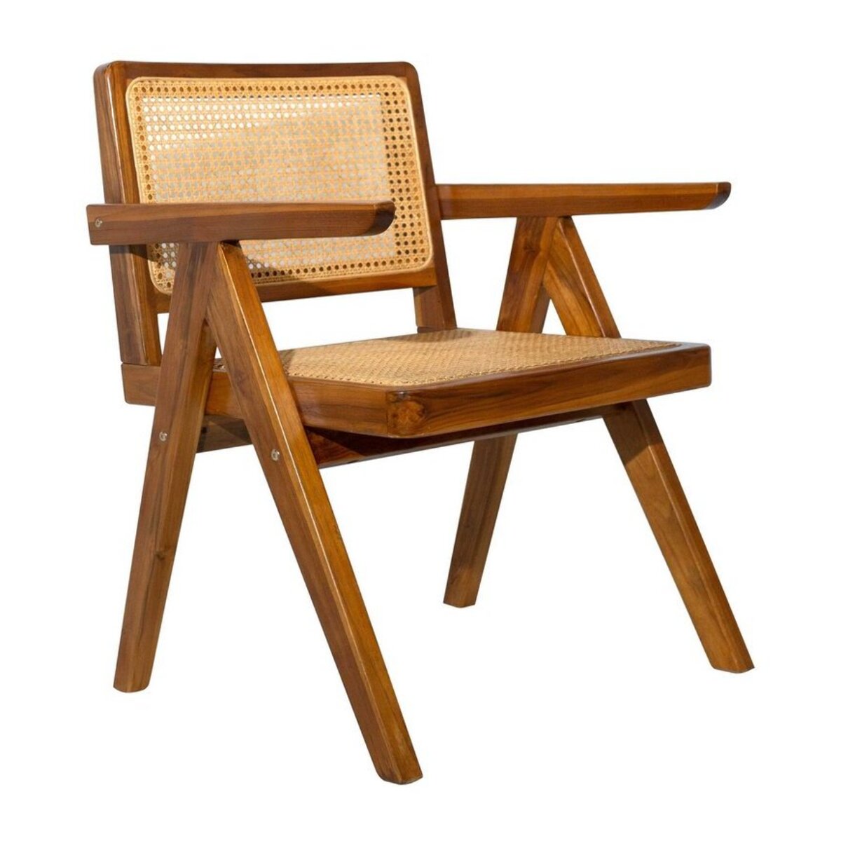 Chaise vintage en bois teck massif et cannage rotin JANNIE