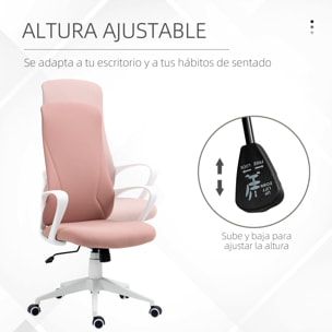 Silla de Oficina Giratoria Altura Ajustable Silla de Escritorio Ergonómica con Reposabrazos Función de Inclinación y Respaldo Alto para Salón Dormitorio 62x56x110-119,5 cm Rosa