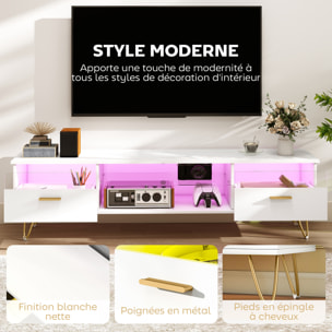 Meuble TV blanc laqué LED design multi-rangement dim. 160x35x42cm