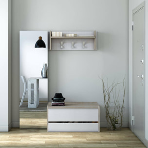 Mobile da ingresso Dap, Entratina moderna con appendiabiti, Mobile con scarpiera, Armadietto multifunzione, Cm 50x32h182, Rovere e Bianco