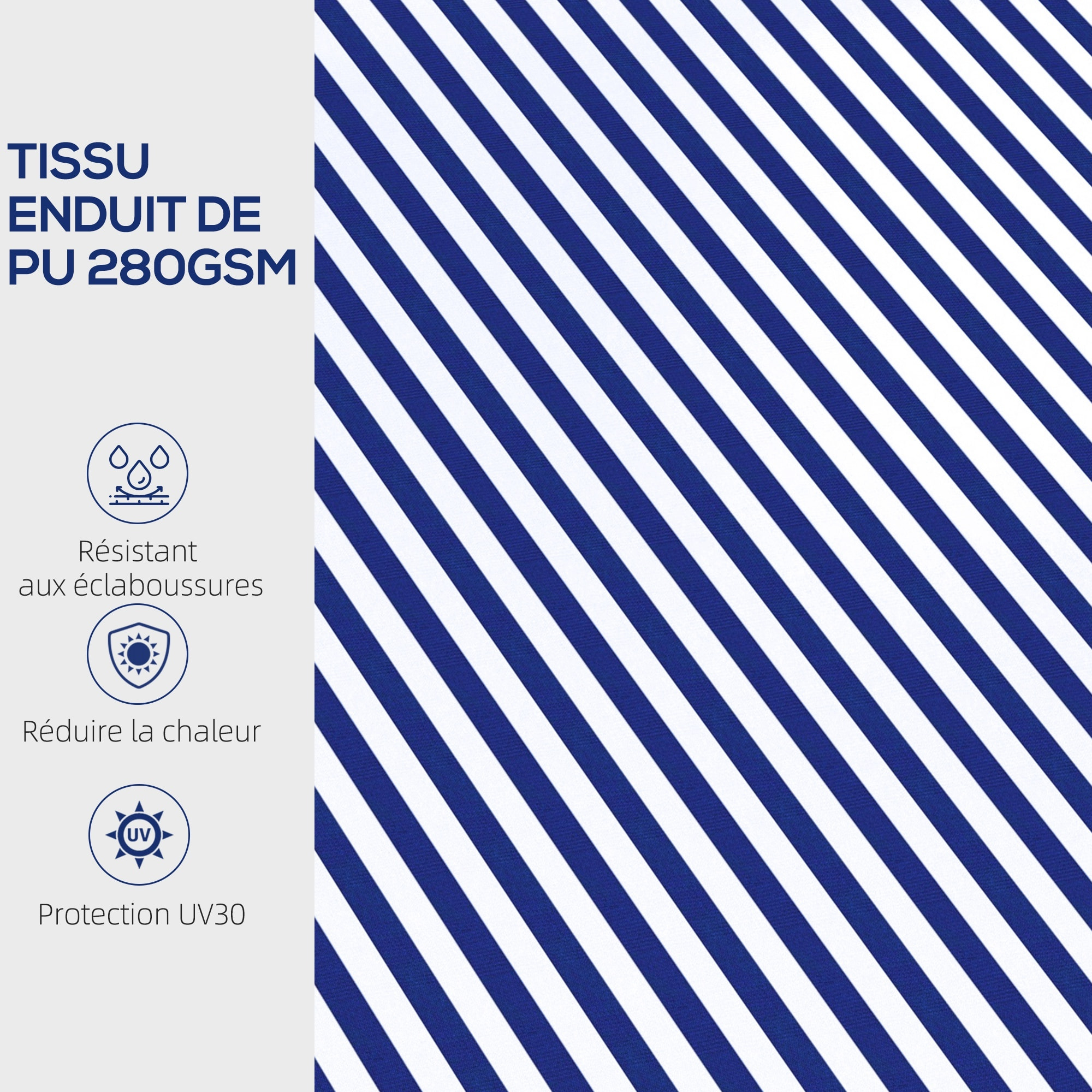 Store banne manuel rétractable inclinaison réglable manivelle alu polyester anti-UV bleu blanc