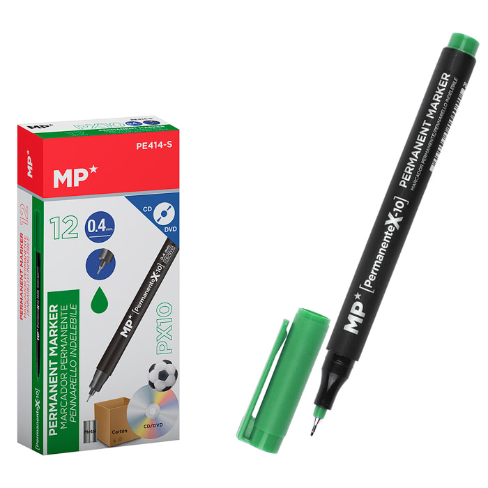PACK 12 MARCADORES PERMANENTES CD PUNTA FINA VERDE