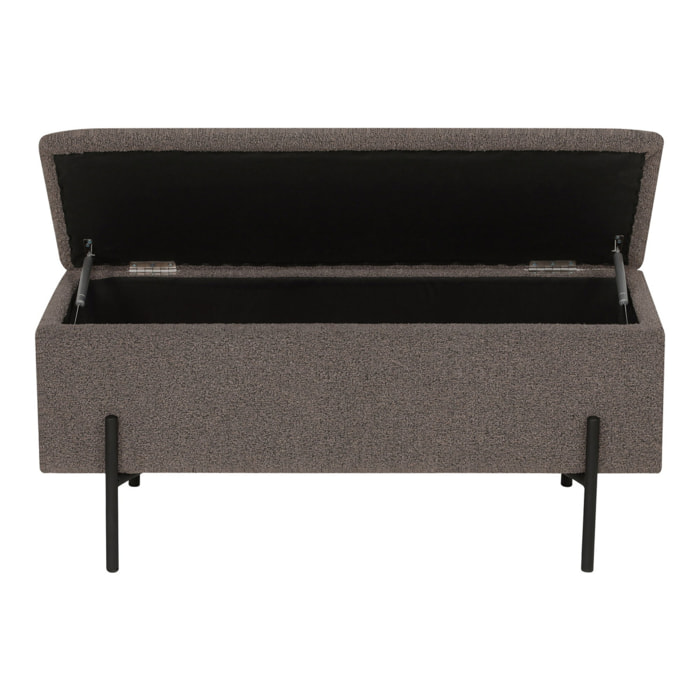 Watford - Panca contenitore in bouclé marrone con gambe in metallo nero 95x36,5x43 cm