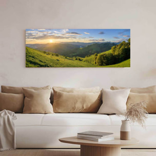 Tableau panoramique collines vertes coucher de soleil Toile imprimée