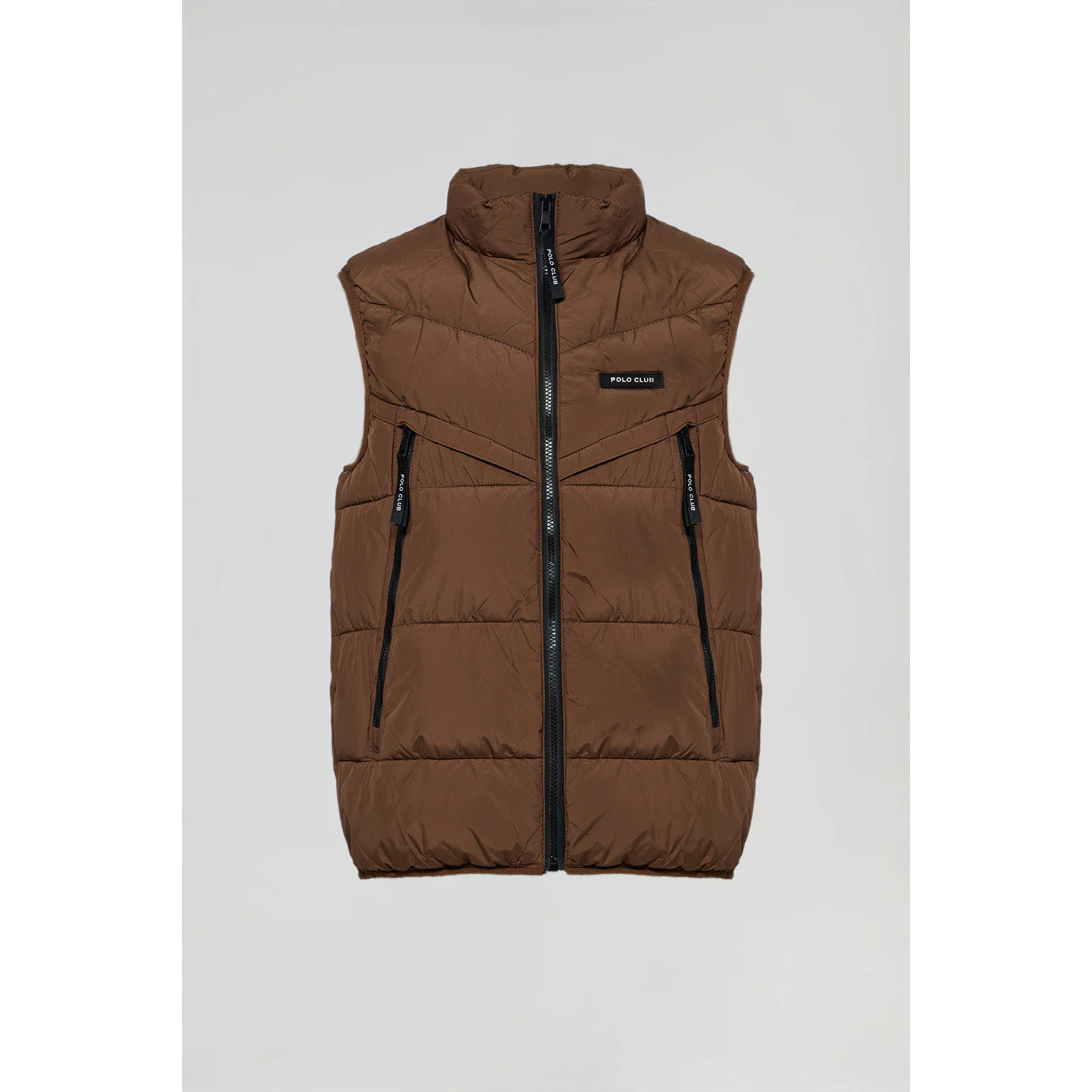 Gilet marrone trapuntato con particolari logotipati