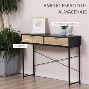 Mesa de Consola Estrecha Consola de Recibidor Mesa de Sofá con 2 Cajones Diseño de Líneas Talladas Estilo Moderna para Pasillo Entrada Salón Dormitorio Negro y Roble