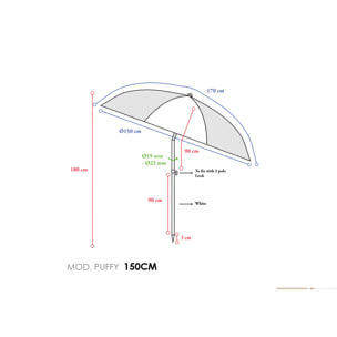 Ombrellone Spiaggia Diametro 150cm Tinta Unita Modello Puffy