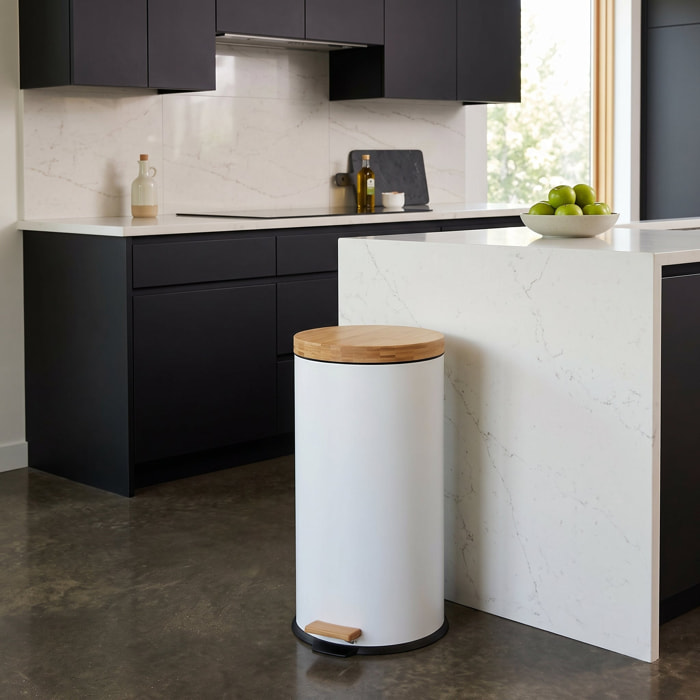 Poubelle à pédale inox bois FOREST 30L